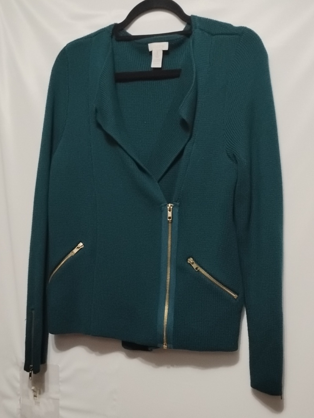 Chico's Moto-Style Women's 1 (M/8) Teal Asymmetrical Zip-Front Knit Jacket